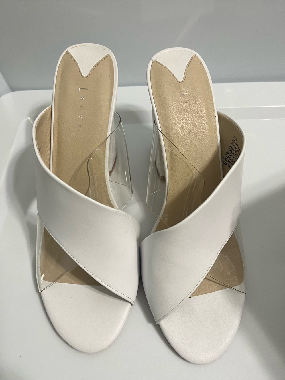 White Women's Slide Sandals with Clear Strap 8.5 LEITH